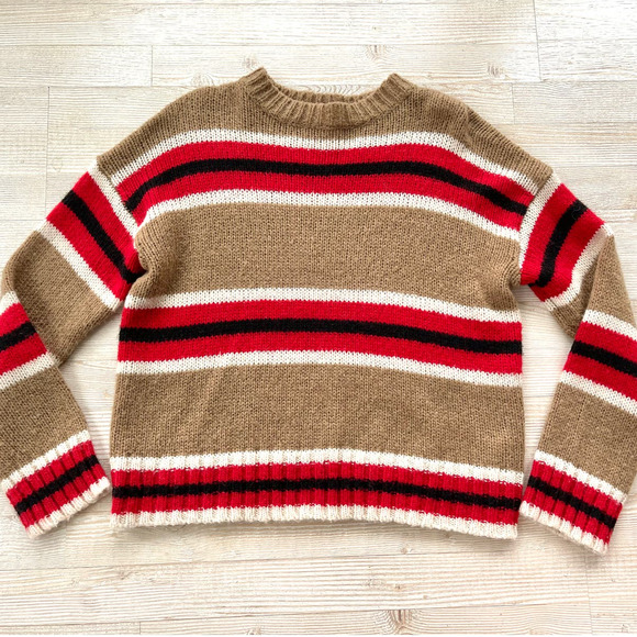 Urban Outfitters Oversized Wool Blend Boyfriend‎ Striped Sweater | Tan/Red XS - Picture 1 of 7